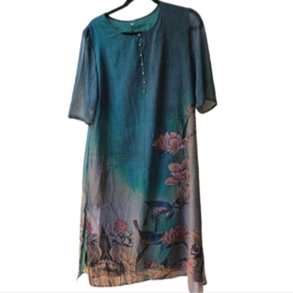 Chinese Silk Blend Birds / Floral  Party Dress NEW by   LIANG ZHUA LIANG FANG